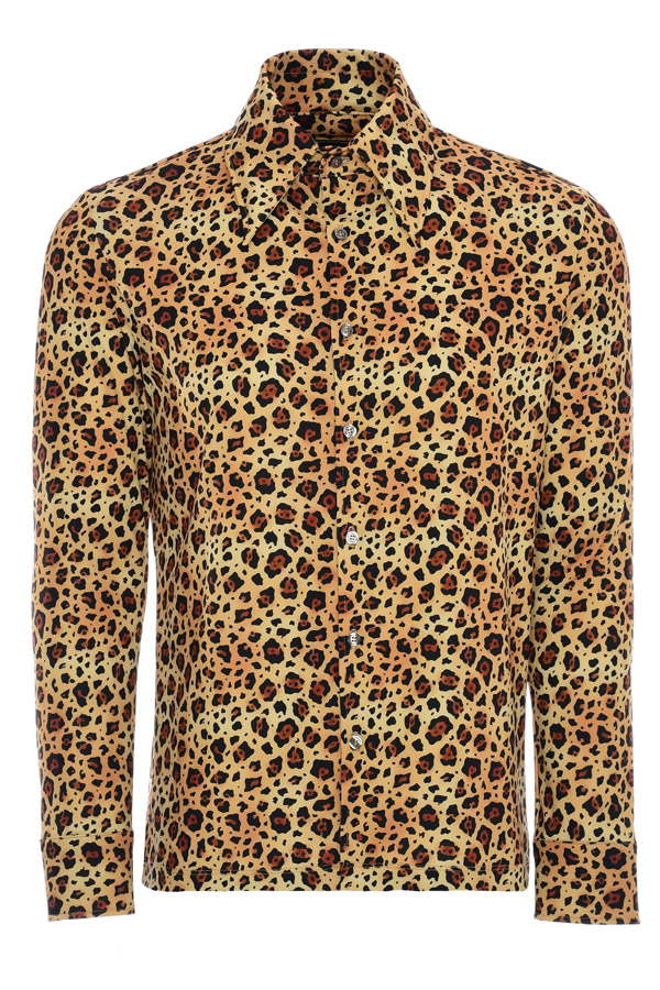 Tiger Print Shirt Mens Long Sleeve Button up Stretch Jersey 