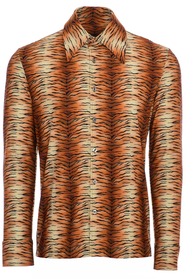 Mens 70s Tiger Button Up Short Sleeve Shirt - Small Print 2XL