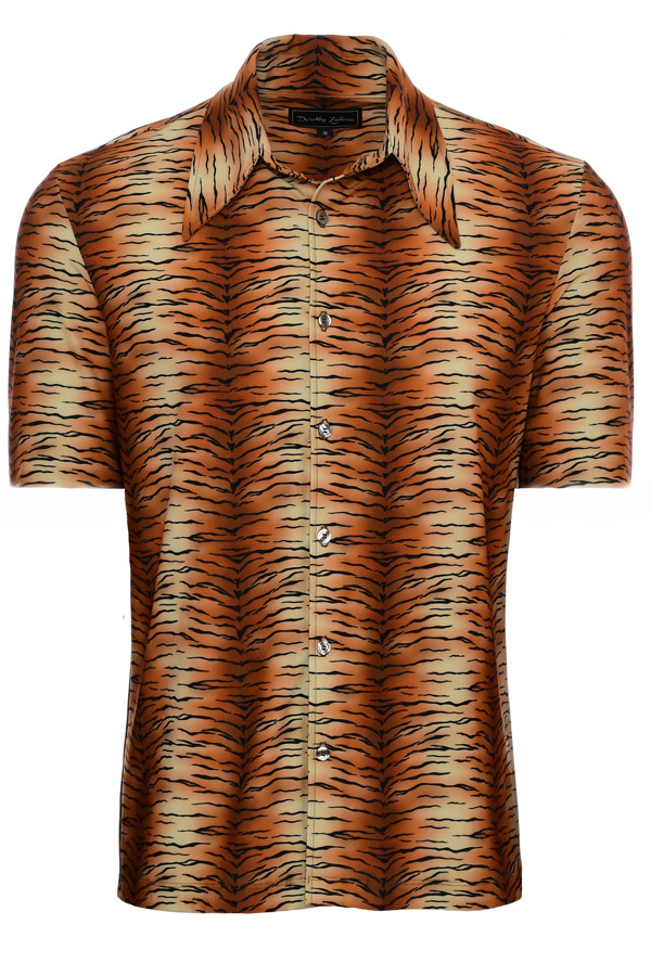 Shop Tiger Print Mandarin Collar Shirt with Solid Shorts and
