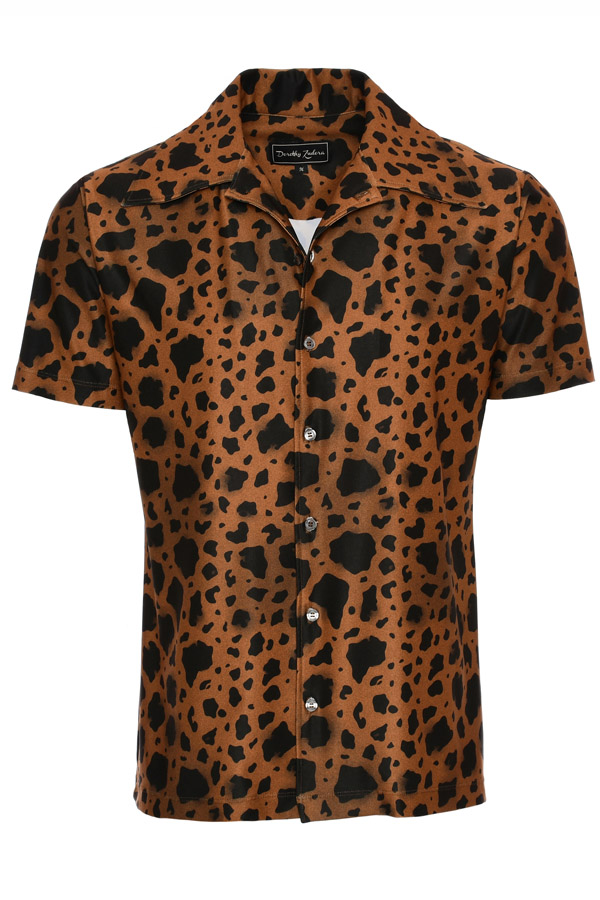 Mens 60s Dark Brown Cheetah Print Short Sleeve Camp Shirt - Vintage ...