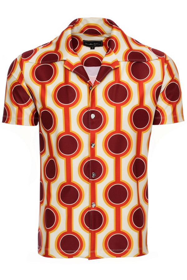 Mens 60s Brown Vintage Print Short Sleeve Camp Shirt - Burning Sands 3XL