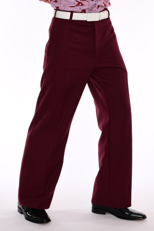 Mens Burgundy Red Italian Wool Dress Pants - Wide Leg Style